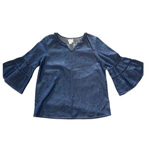 Tres Jolie Women’s Bell Sleeved Cotton Denim Top Medium Like New